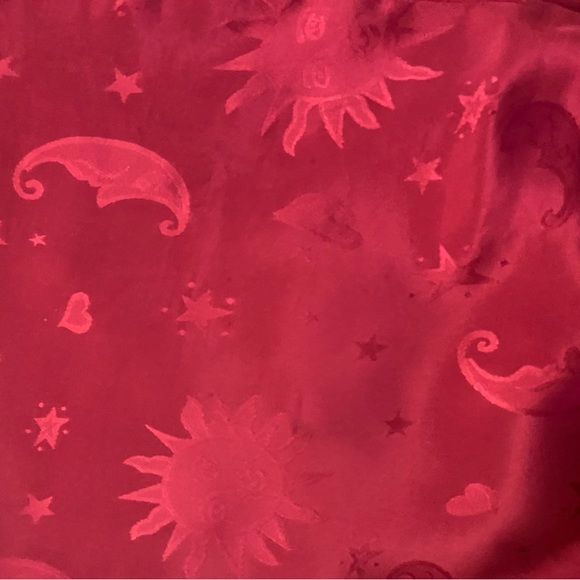 Silk like fabric in beautiful red,  pj set in celestial design! Size small! - Picture 4 of 4